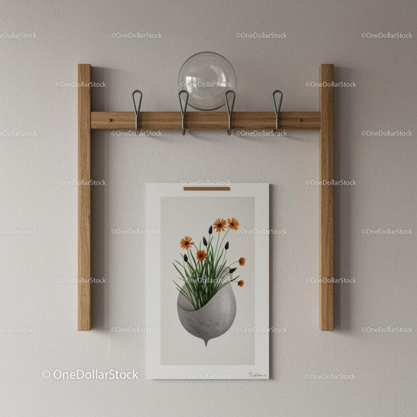 Botaniczna ilustracja wazonu z kwiatami do nowoczesnego wystroju wnętrz