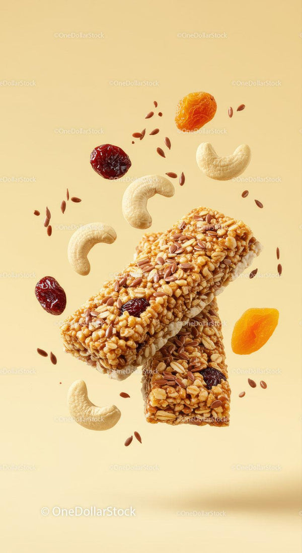 Healthy granola bars with nuts and dried fruit mix