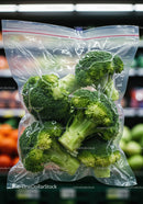 Fresh broccoli packed in clear resealable plastic bag