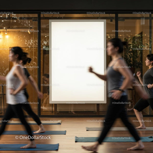 Group of women practicing yoga in modern studio JPG Mockup Image