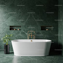 Elegant Green Marble Bathroom with Freestanding Bathtub and Gold Fixtures