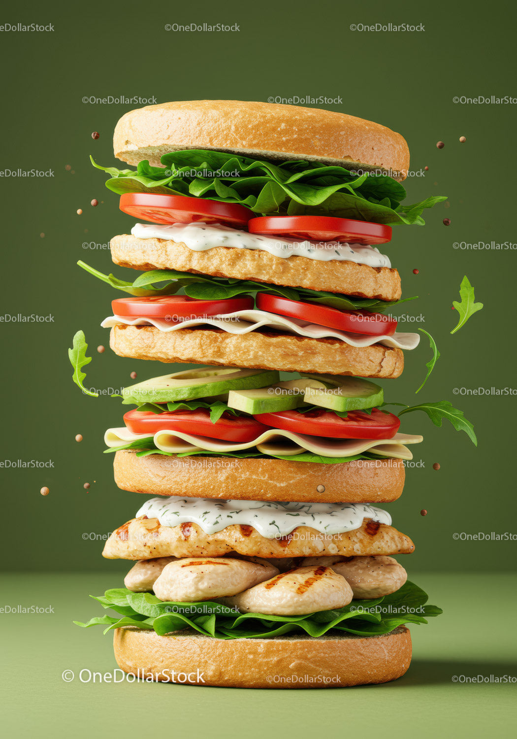 Stacked Grilled Chicken Sandwich with Fresh Vegetables