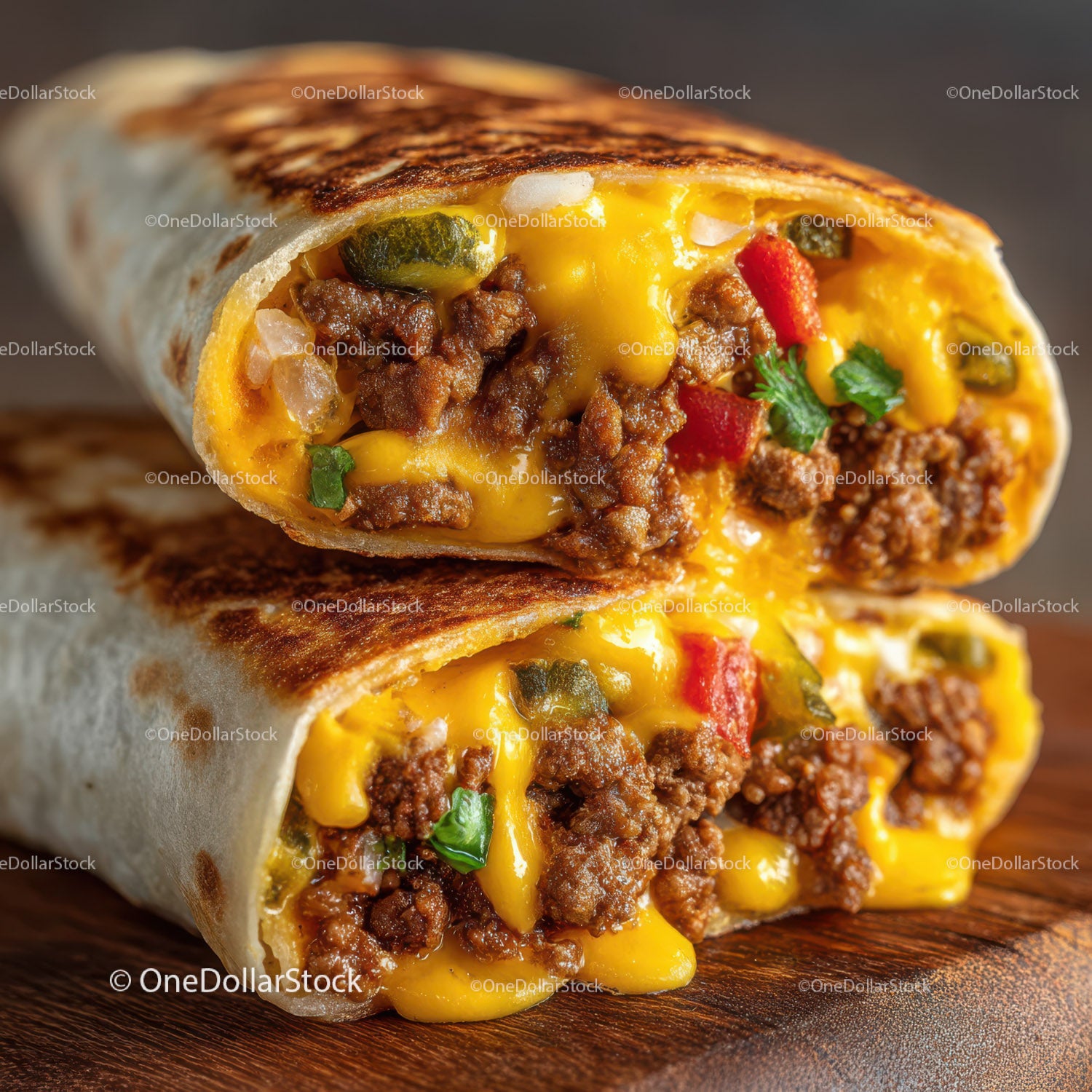 Fresh Beef Burrito with Melted Cheese and Spicy Veggies
