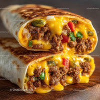 Fresh Beef Burrito with Melted Cheese and Spicy Veggies