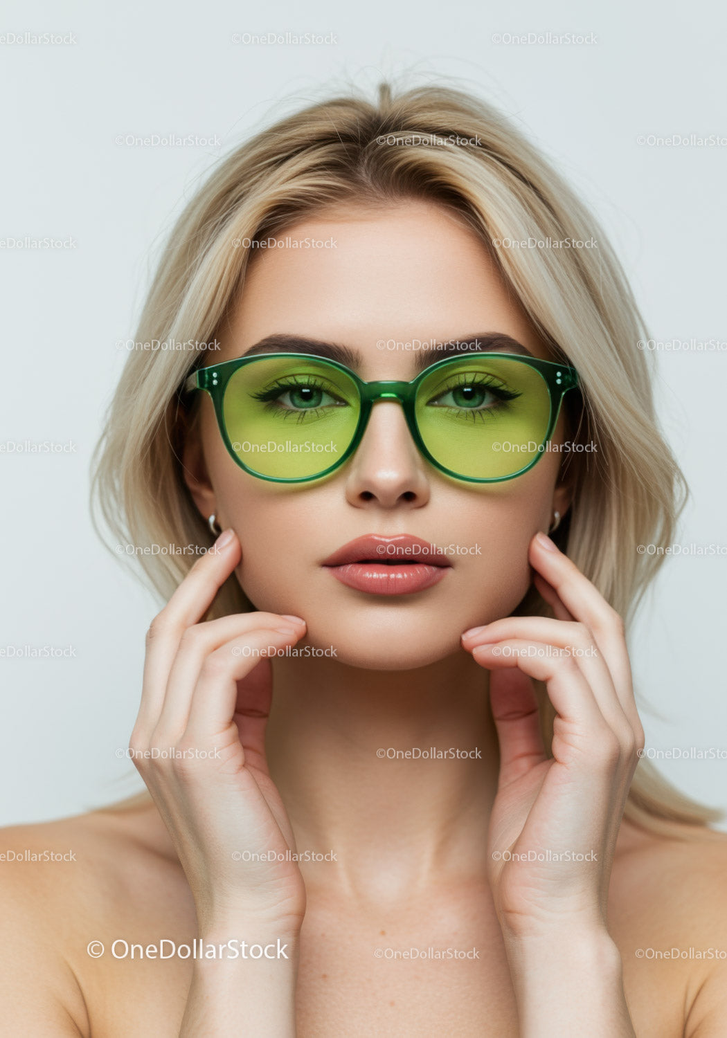 Fashionable Woman Wearing Bright Green Sunglasses for Trendy Look