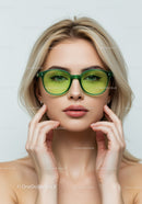 Fashionable Woman Wearing Bright Green Sunglasses for Trendy Look