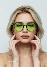 Fashionable Woman Wearing Bright Green Sunglasses for Trendy Look