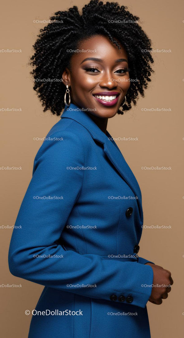 Elegancka Afroamerykańska Bizneswoman w Niebieskiej Marynarce