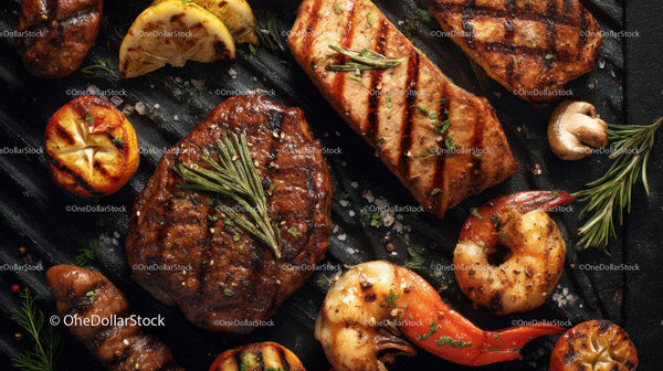Grilled Steak and Shrimp with Cherry Tomatoes and Herbs