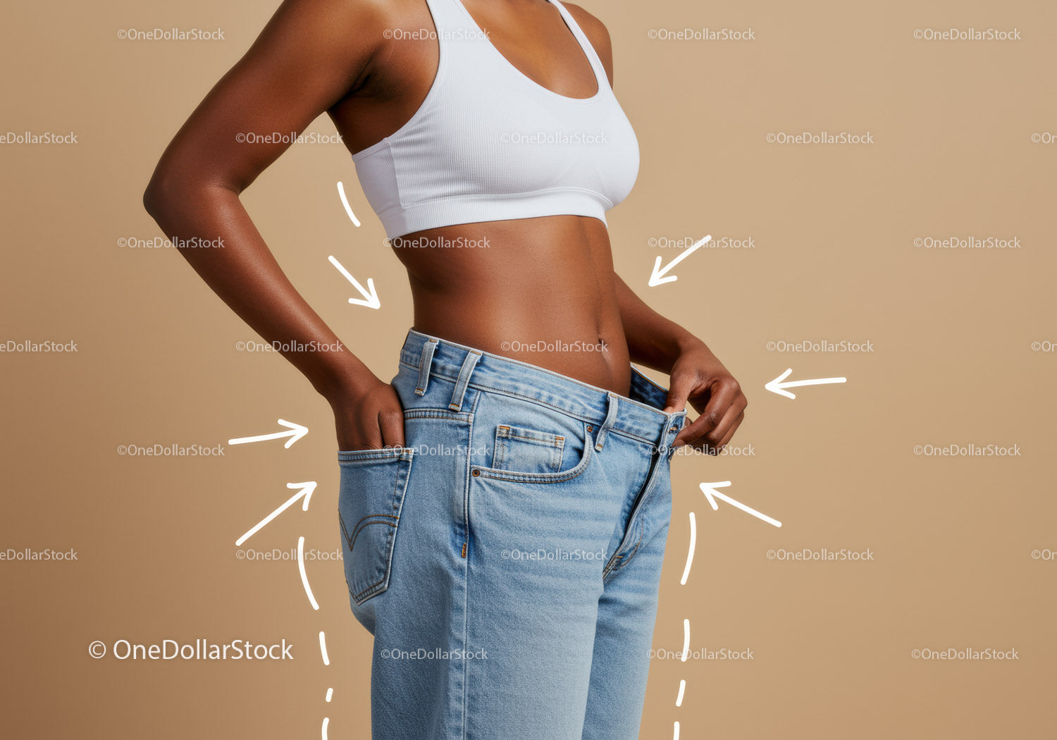 Woman in White Sports Bra and Oversized Jeans Holding Pants