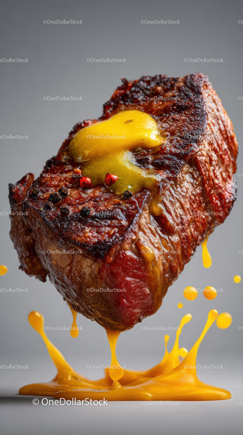 Juicy Grilled Beef Steak with Mustard and Peppercorns