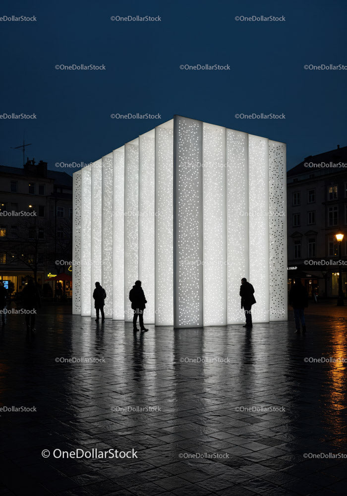 Modern Illuminated Wall in City Square at Night