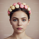 Young woman with macaron crown and clear skin