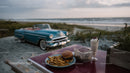 Beachside Cheeseburger French Fries and Milkshake with Classic Car