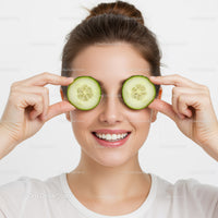 Young Woman Using Cucumber Slices for Natural Skin Care and Refreshment