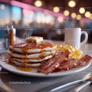 Sweet Pancakes with Bacon and Maple Syrup on a Breakfast Plate
