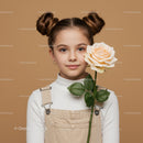 Charming Girl Holding a Beautiful Rose in Soft Lighting