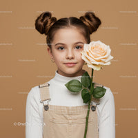 Charming Girl Holding a Beautiful Rose in Soft Lighting
