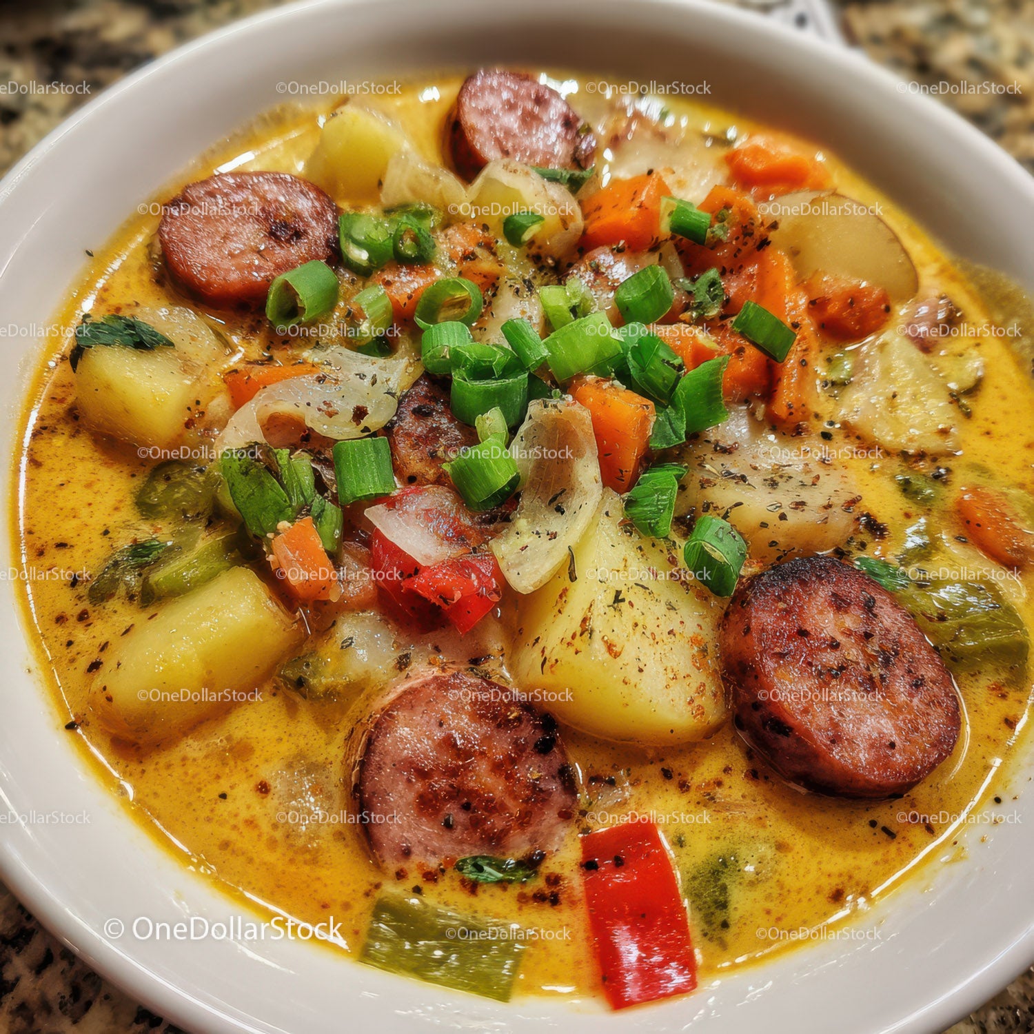 Colorful Sausage and Vegetable Potato Soup for Comfort and Warmth