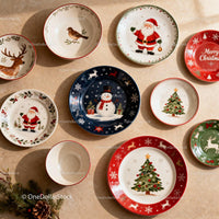 Festive Christmas Plates and Bowls with Holiday Motifs
