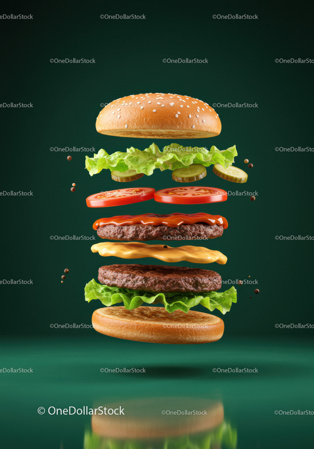 Floating Classic Cheeseburger with Fresh Ingredients
