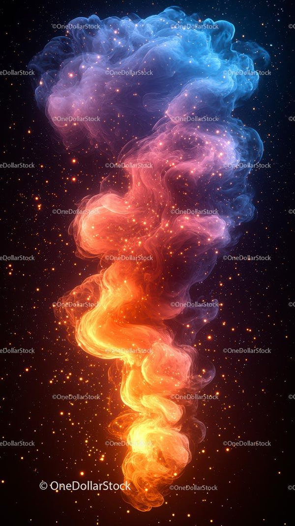 Vibrant Cosmic Nebula Burst with Interstellar Gas and Starry Sky
