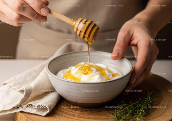 Creamy Yogurt with Honey Drizzle in a Ceramic Bowl for Breakfast