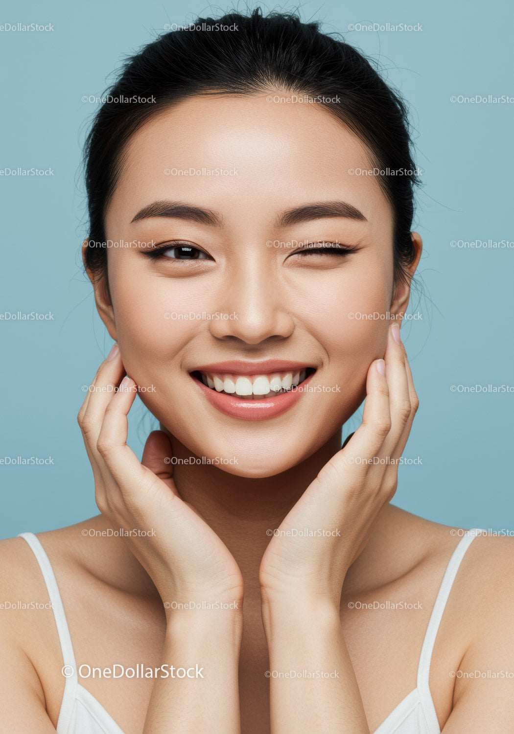 Beautiful Smiling Asian Woman with Bright Smile and Clear Skin