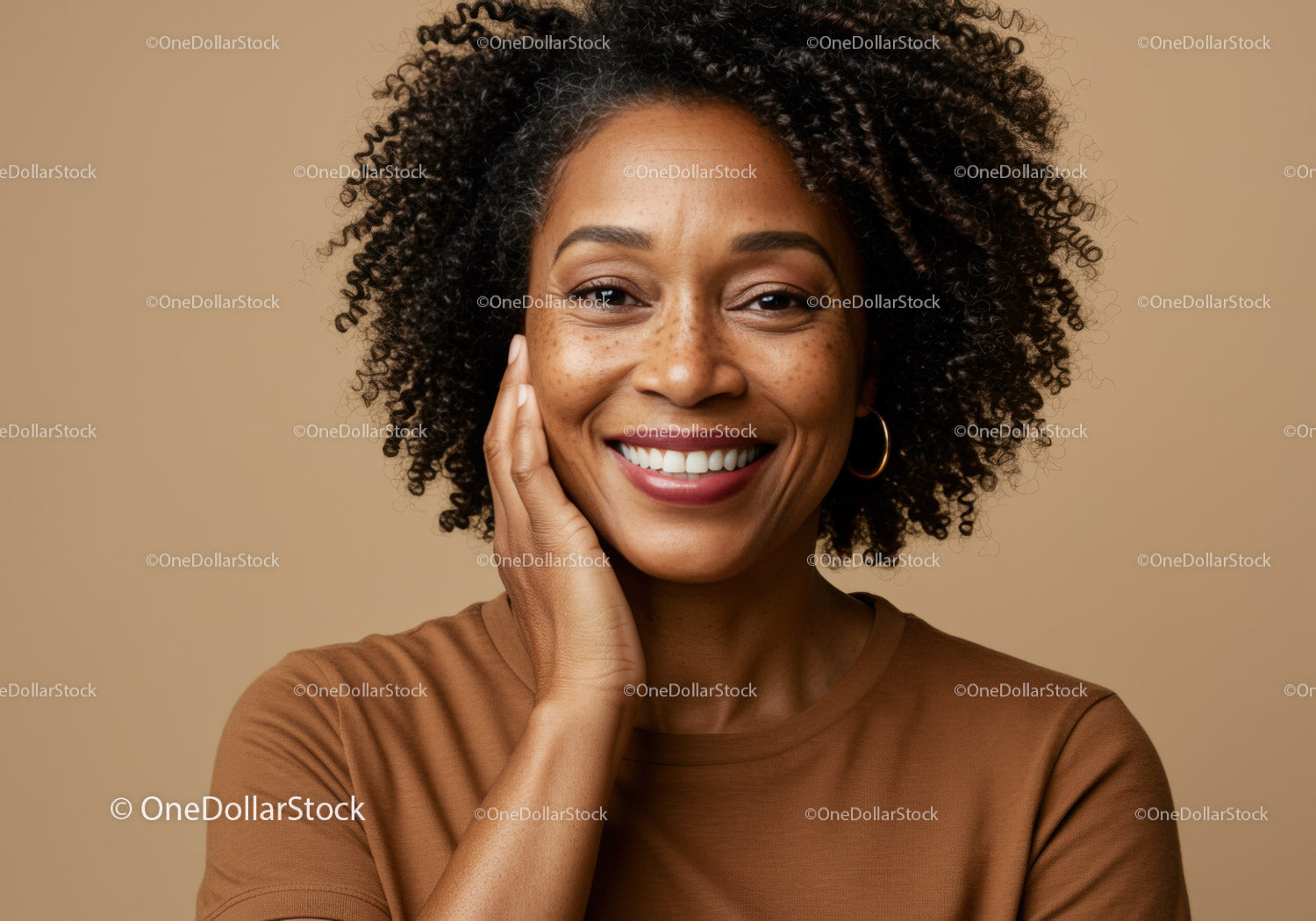 Beautiful Smiling African American Woman with Curly Hair and Warm Smile