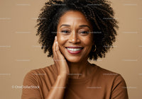 Beautiful Smiling African American Woman with Curly Hair and Warm Smile