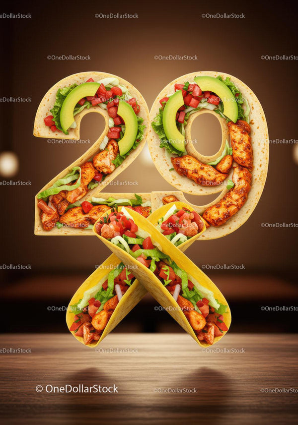 Delicious 29th Birthday Number Made of Tacos and Wraps