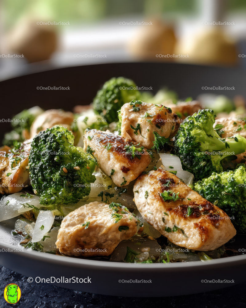 Grilled Chicken with Broccoli on a Dark Plate