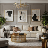 Modern living room with elegant beige sofa and gold accents