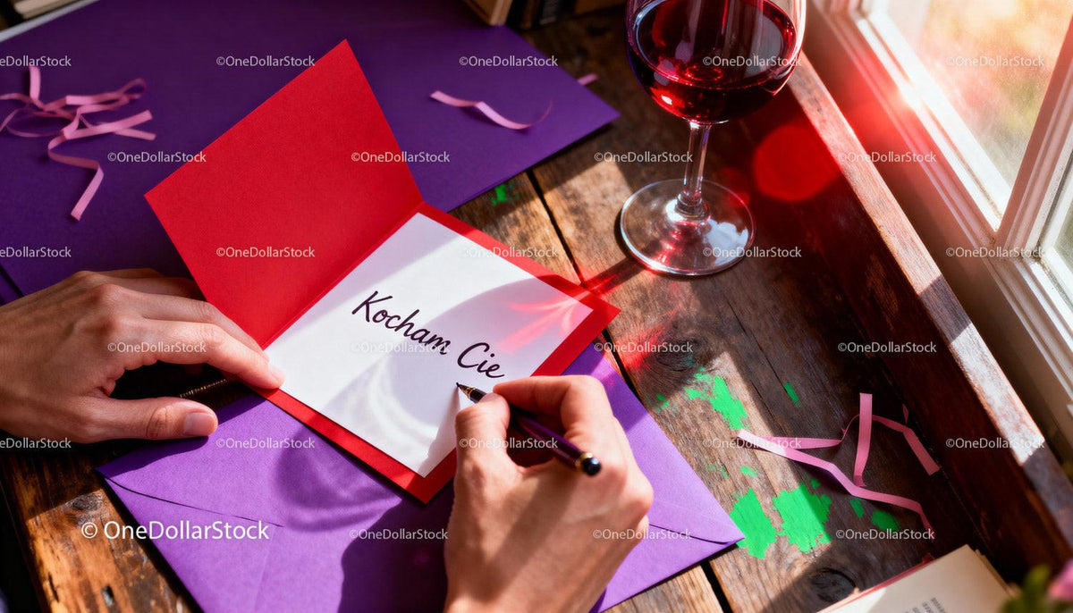 Writing a Romantic Love Note with Wine in Warm Sunlight