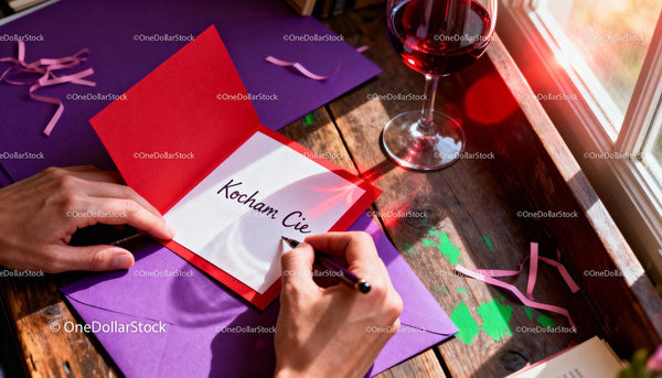 Writing a Romantic Love Note with Wine in Warm Sunlight