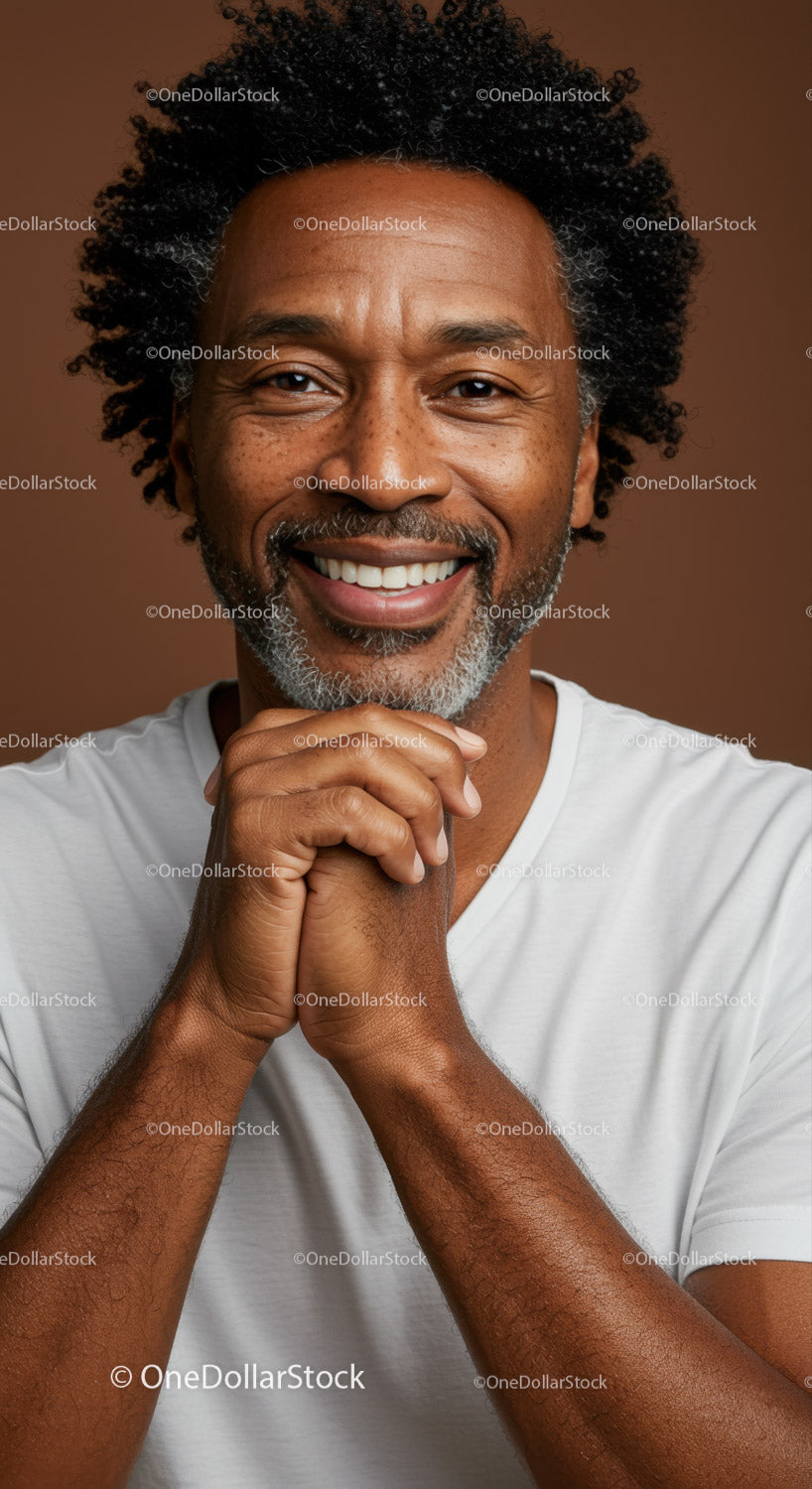 Joyful Mature Man with Genuine Smile and Afro Hair Portrait