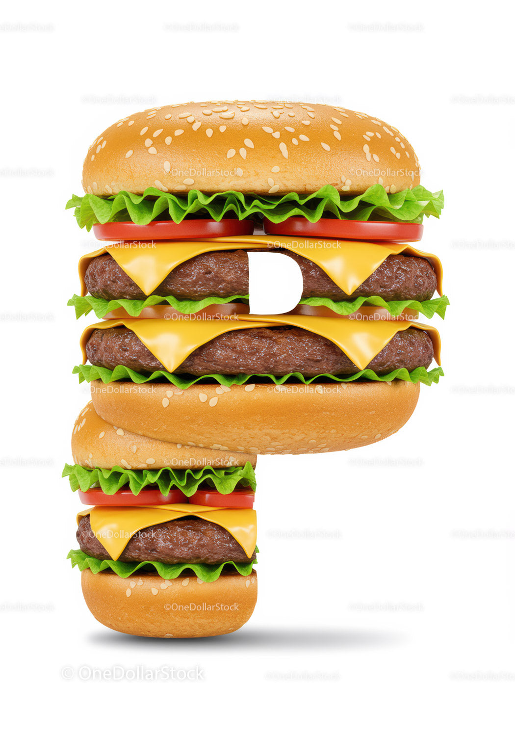 Creative letter D made of stacked cheeseburgers