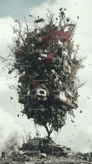 Dystopian Landscape with Wreckage and Fallen Trees in Apocalyptic Scene