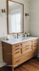 Stylish Wooden Bathroom Vanity with Marble Top and Mirror