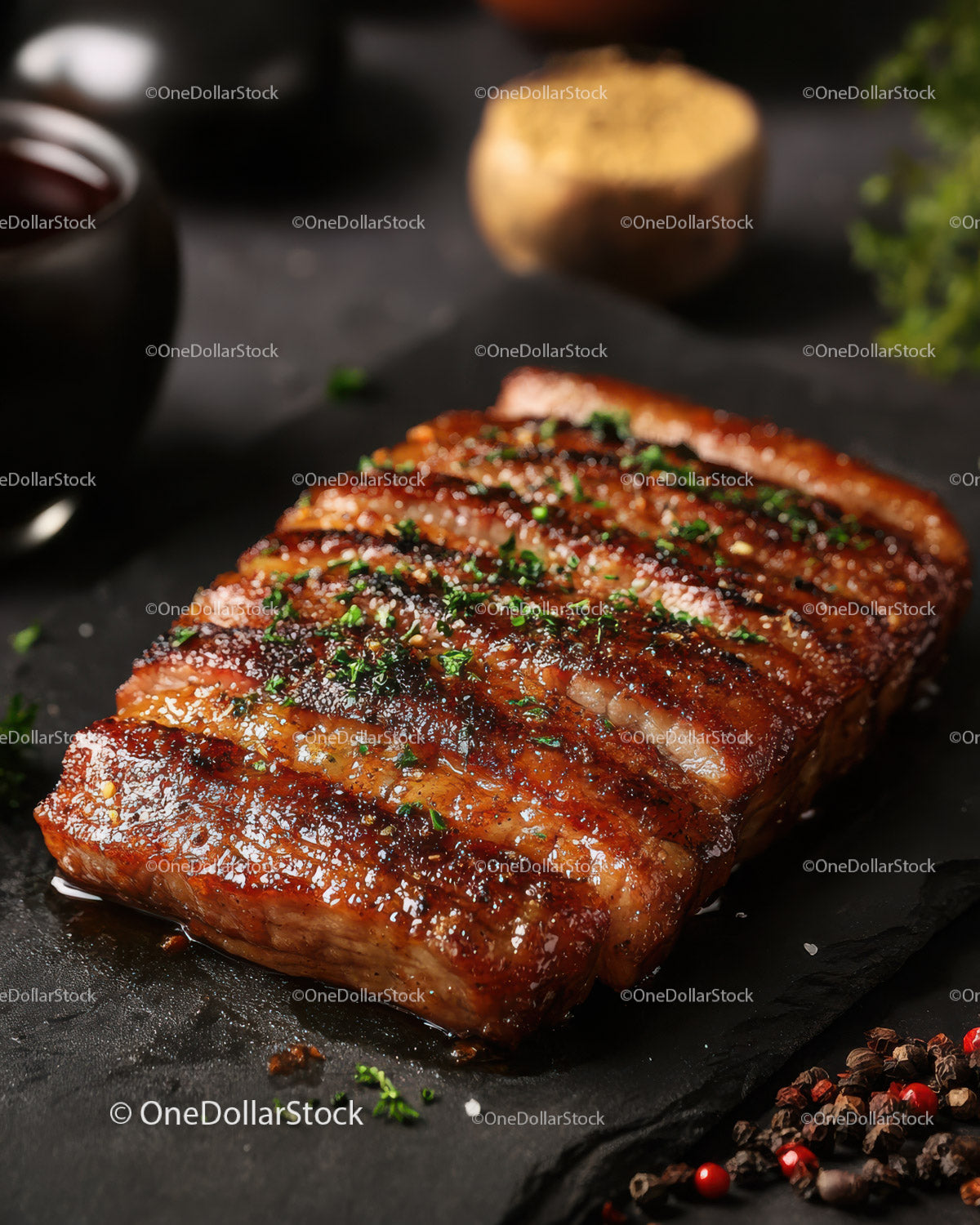 Juicy Grilled Barbecue Ribs on Stone Background