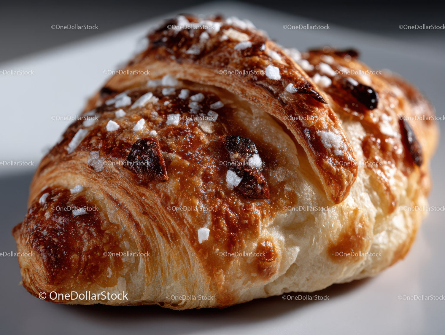 Chocolate Chip Croissant with Powdered Sugar and Flaky Layers