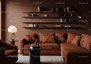 Cozy living room with modern terracotta sofa and decor
