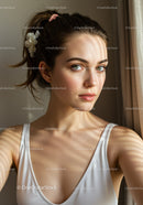 Portrait of a Young Woman with Green Eyes and Natural Beauty
