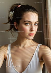 Portrait of a Young Woman with Green Eyes and Natural Beauty