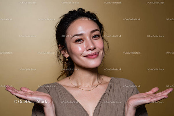 Confident Woman Smiling with Relaxed Pose in Warm Indoor Setting