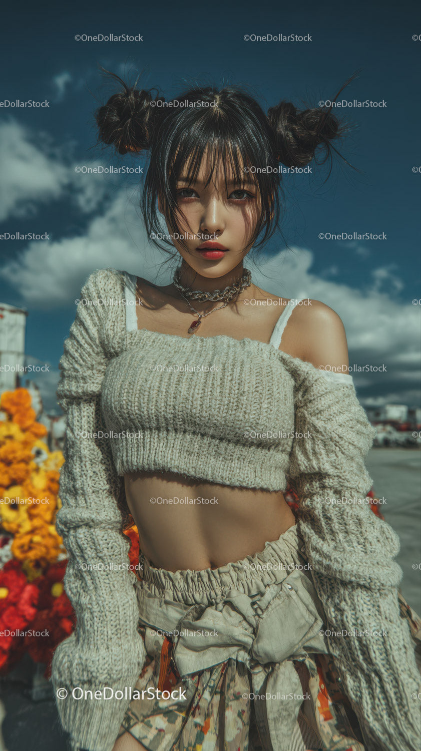Stylish Young Woman with Edgy Street Style on Sunny Day