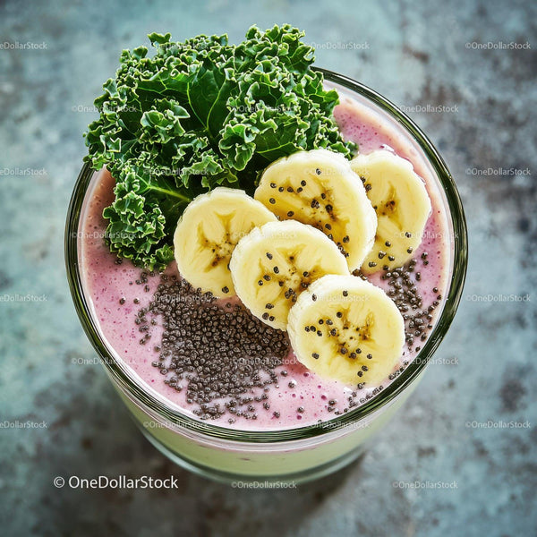 Healthy Green Kale and Banana Smoothie with Chia Seeds