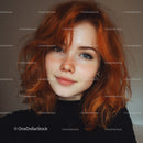 Close-up Portrait of Red-haired Woman with Freckles and Blue Eyes
