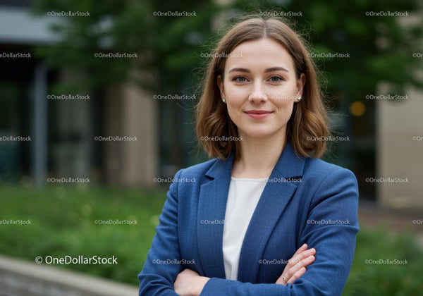 Confident Young Woman Standing Outdoors in Urban Environment
