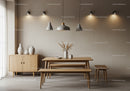 Minimalist Dining Room with Wooden Benches and Soft Lighting